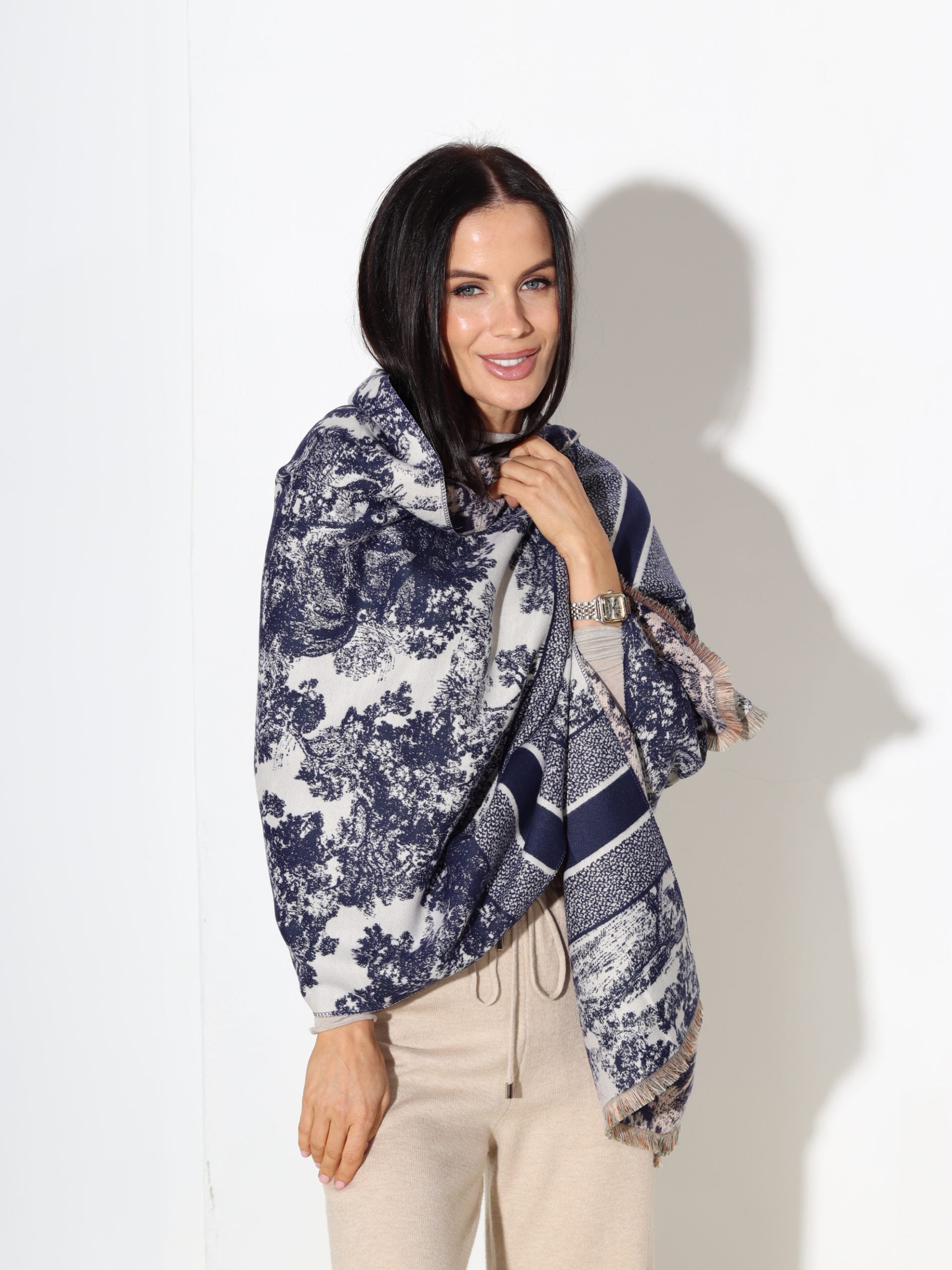 Zila šalle ar gleznas printu - 17423