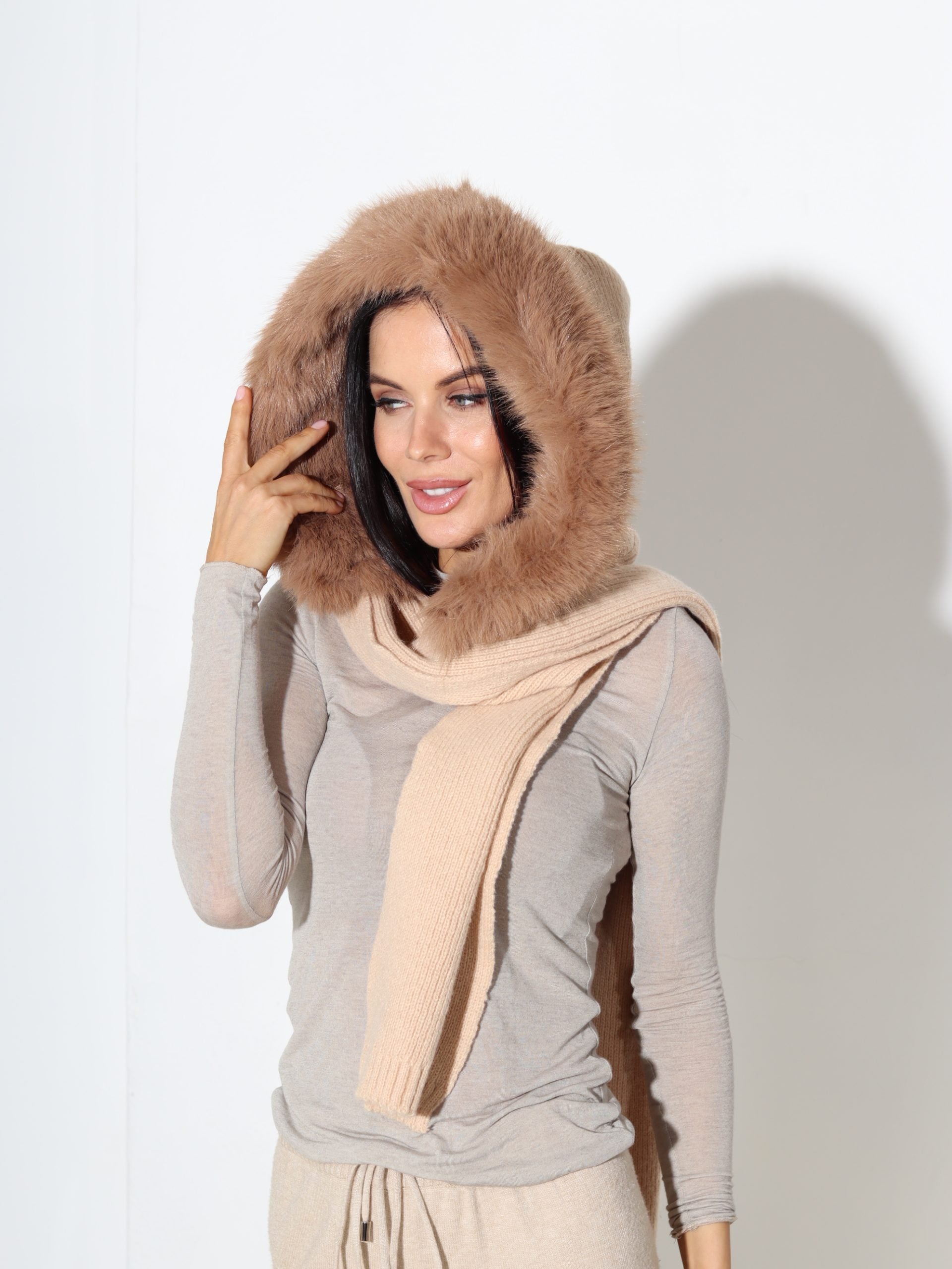 Camel/brūna kapuce+šalle "2IN1" - 17429