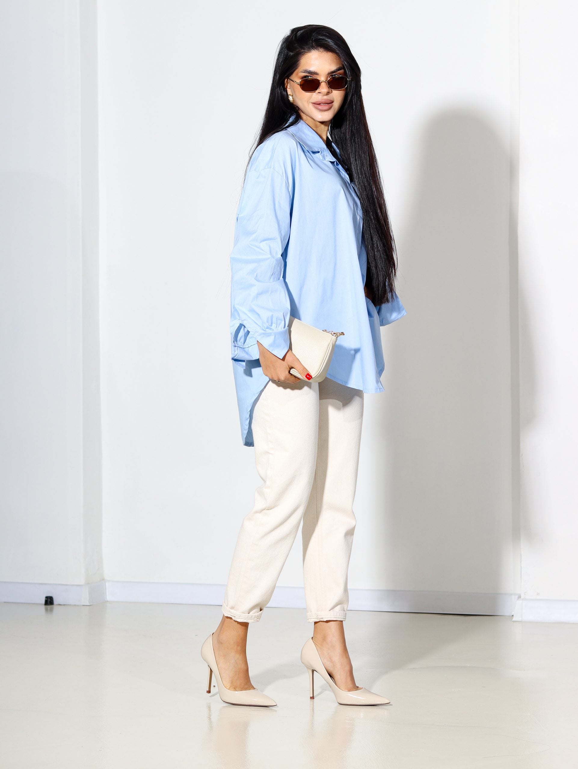 Zils, pagarināts kokvilnas krekls - 14358