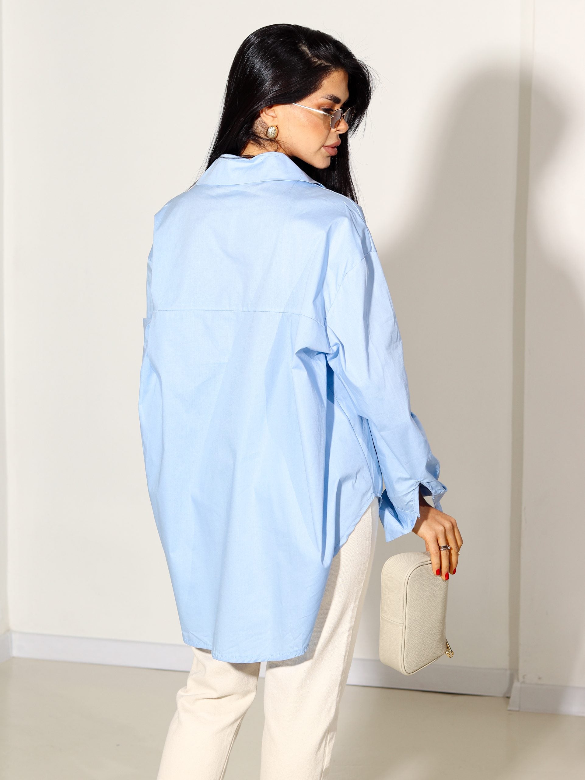 Zils, pagarināts kokvilnas krekls - 14358