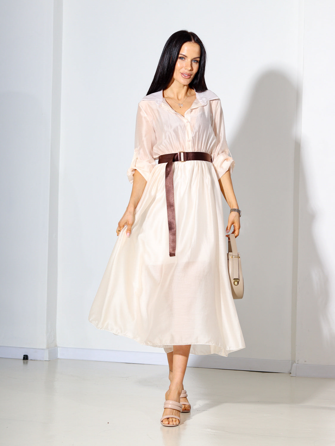 Bēša, plānas viskozes kleita ar jostu - 14356