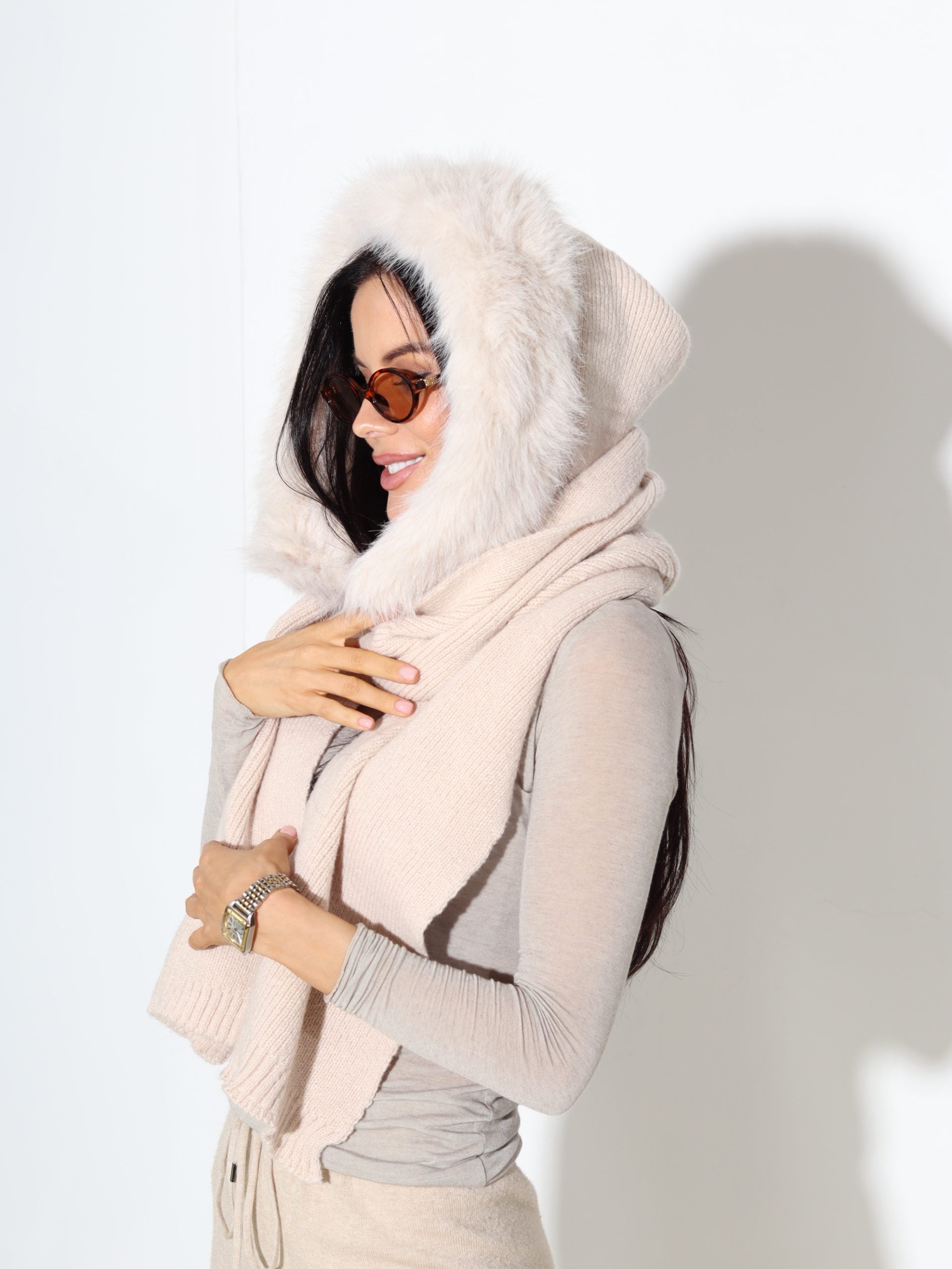 Bēša kapuce+šalle "2IN1" - 17428