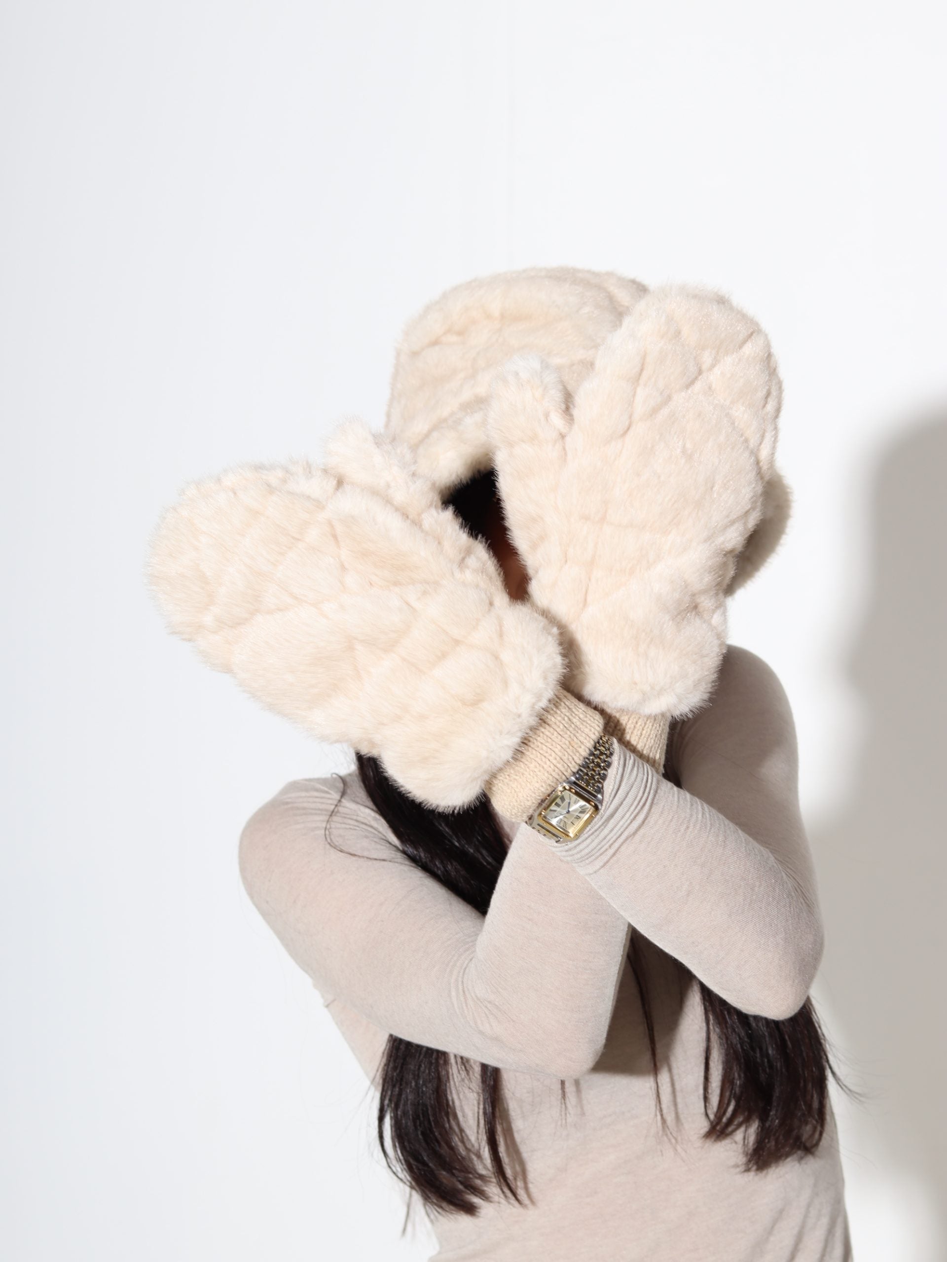 Bēši pūkaini cimdi- dūraiņi ar rakstu - 17383