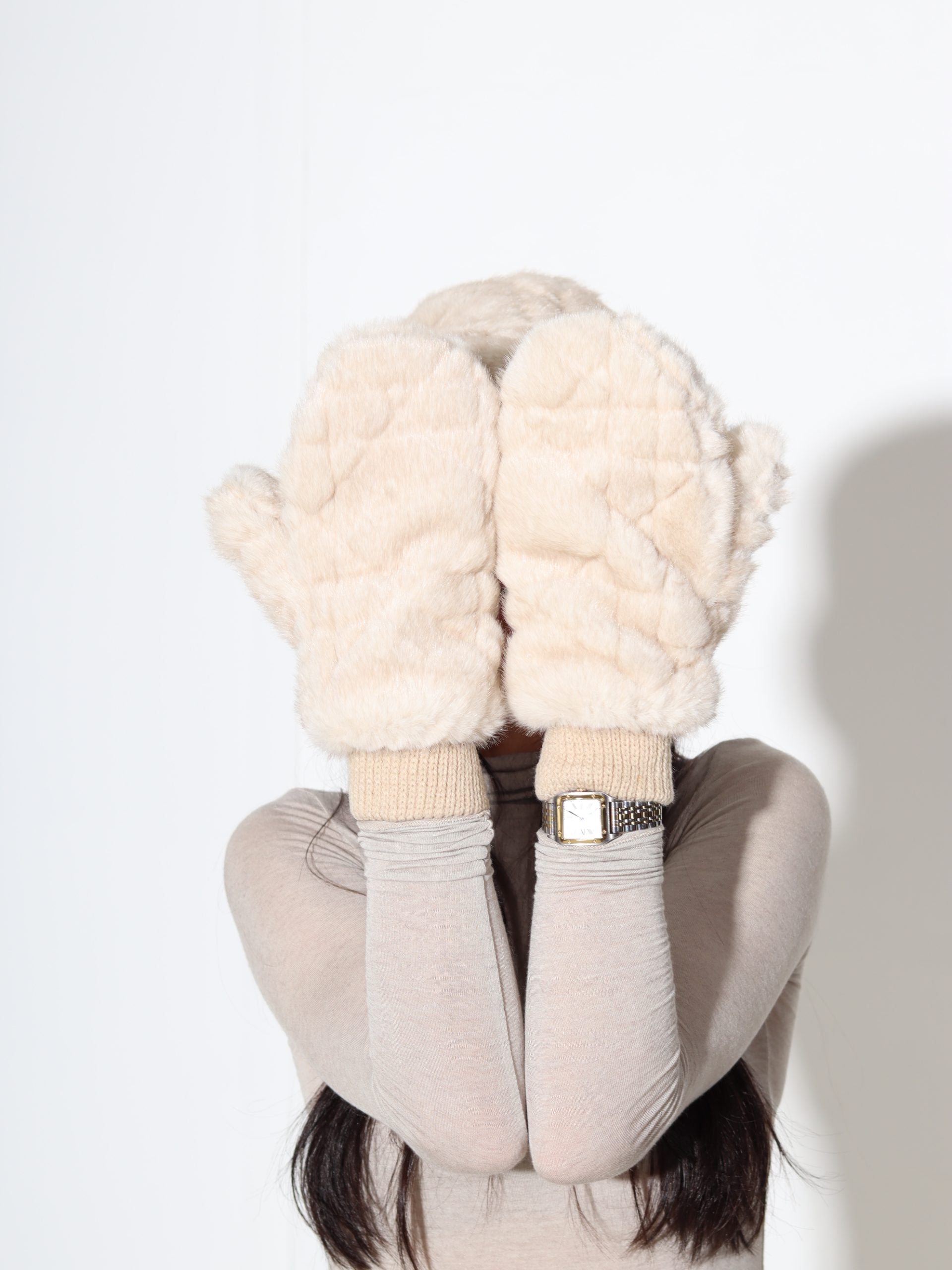 Bēši pūkaini cimdi- dūraiņi ar rakstu - 17383