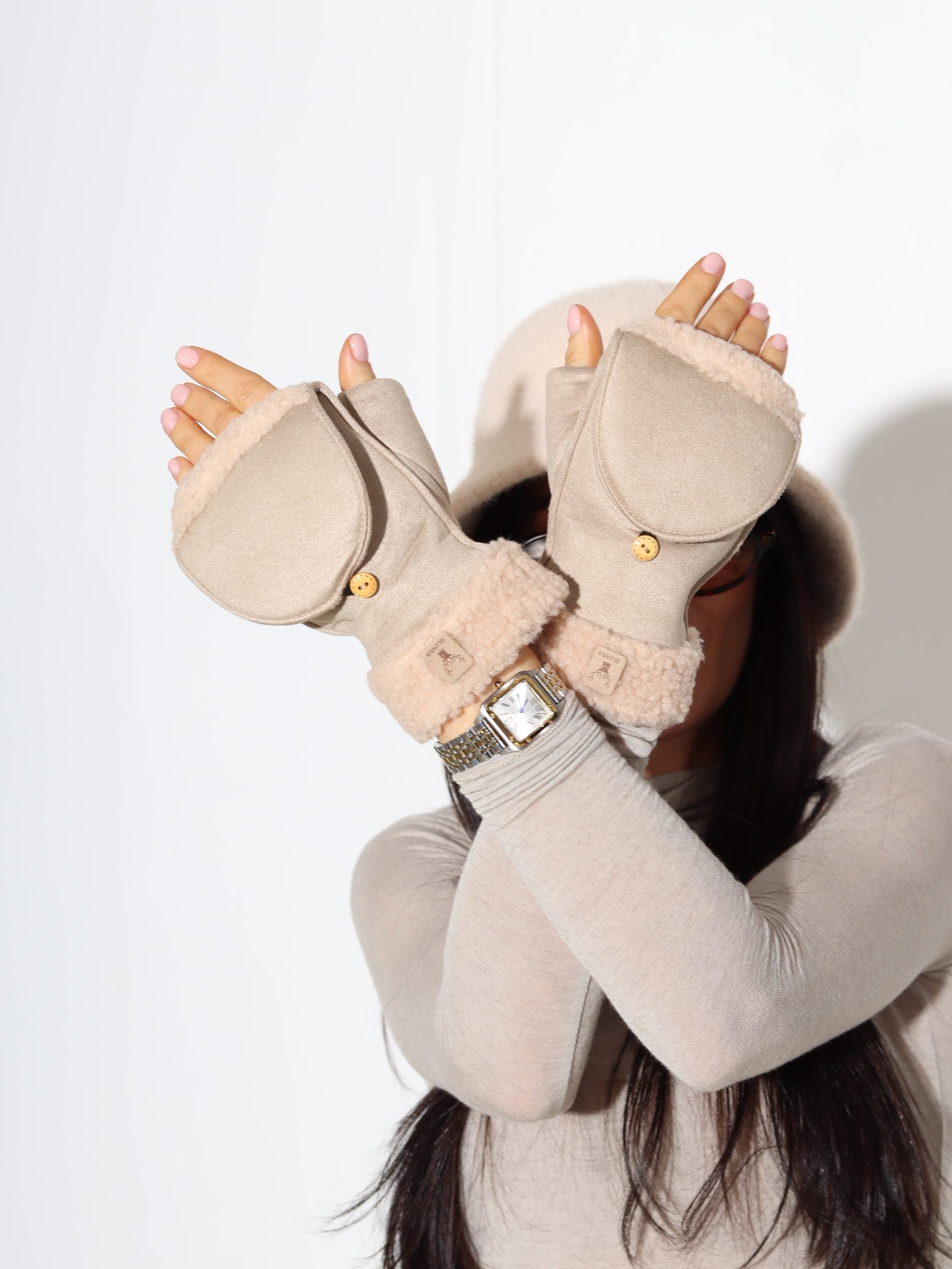 Bēši cimdi- dūraiņi ar atloku - 17379