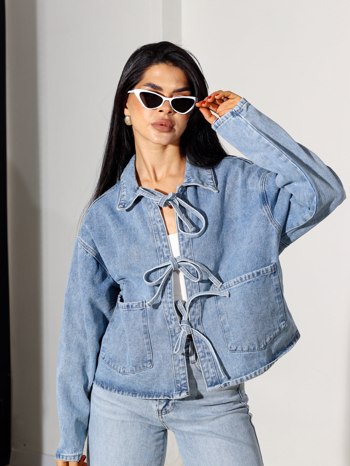 Zila sasienama džinsa jaka - 14370