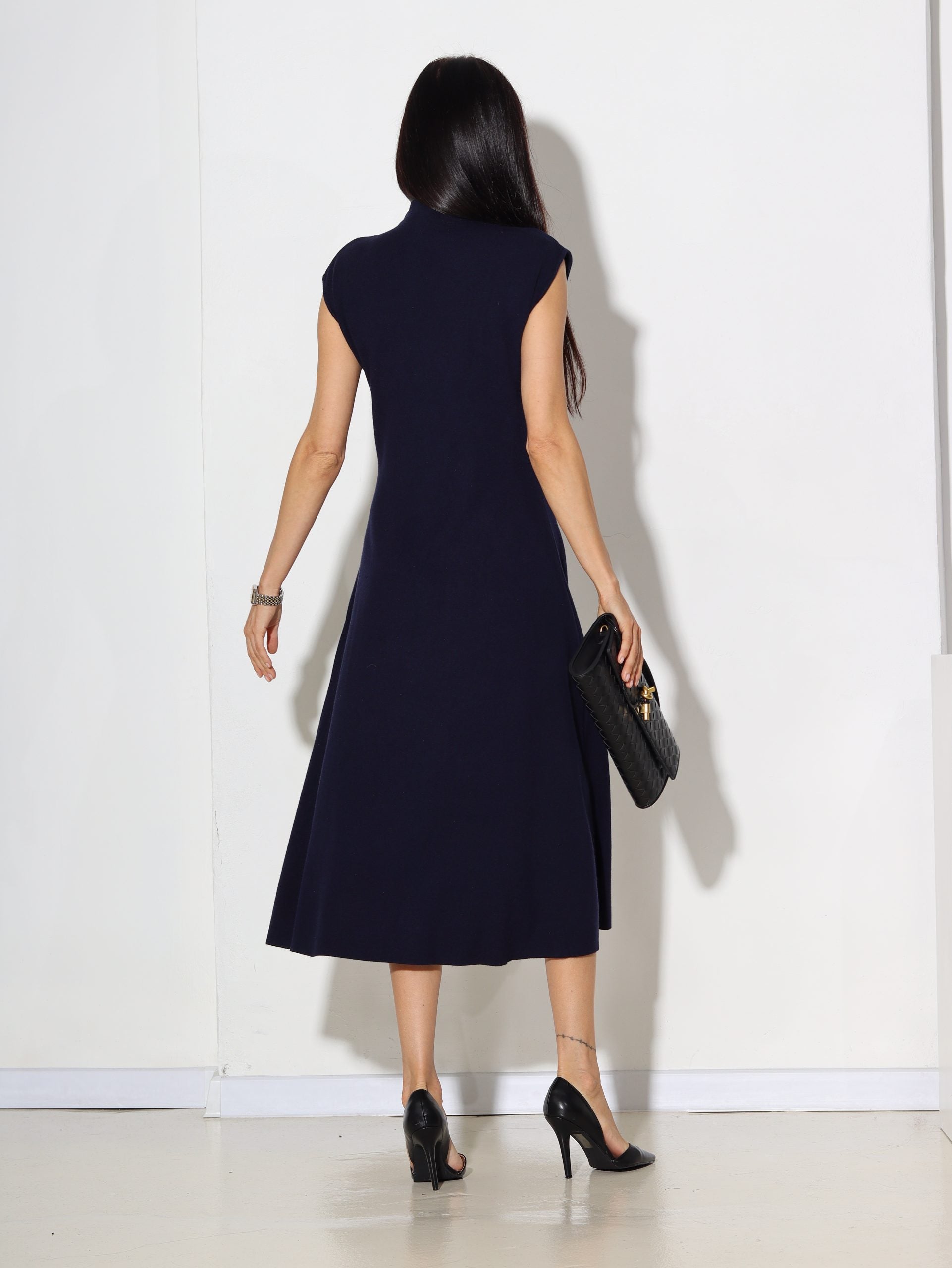 Tumši zila, adīta kleita, Midi, bez piedurknēm- 16378