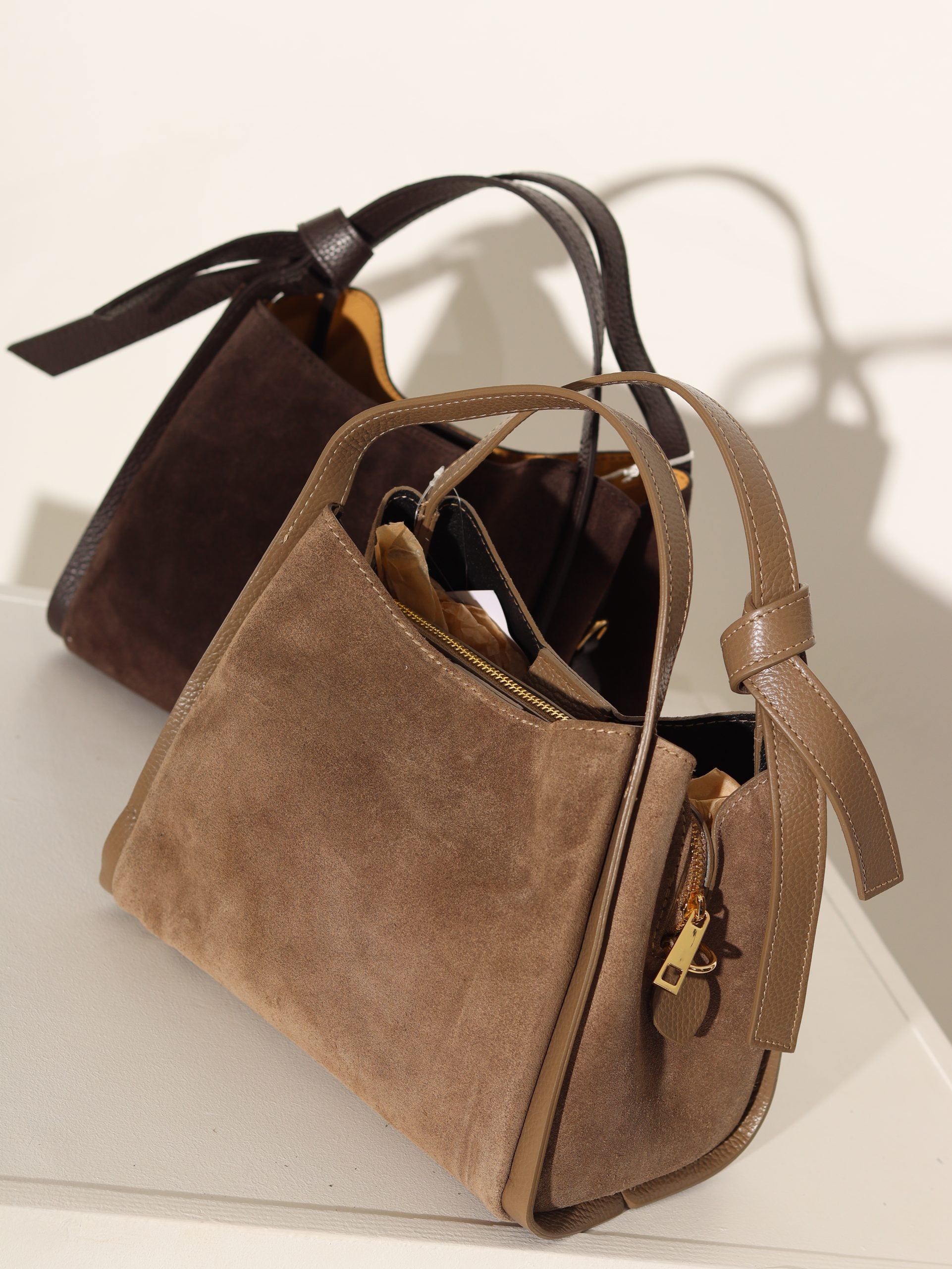 Bēša zamšādas, kvadrāta formas soma - 16358