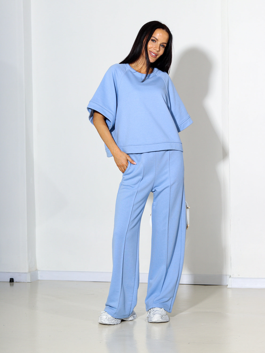 Zils cilpiņtrikotāžas komplekts( tops+bikses)- 14428