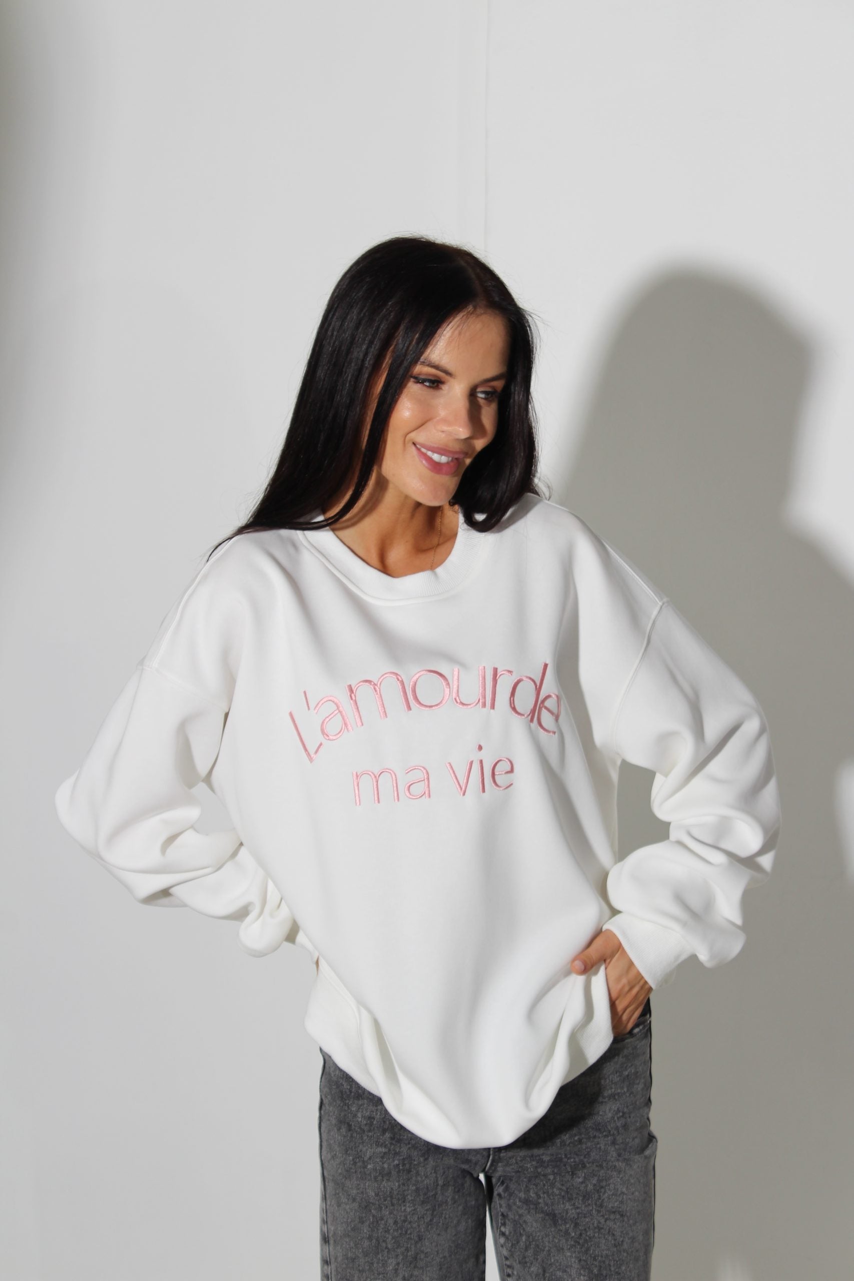 Balts oversize džemperis "L'amourde" - 16031