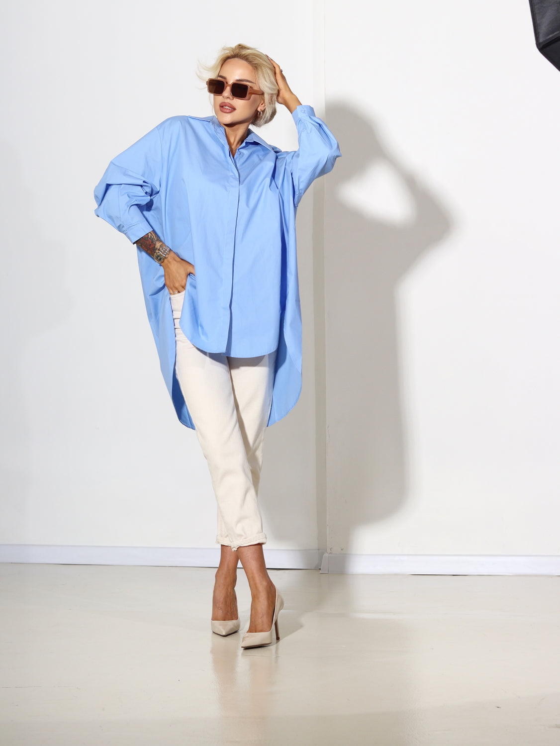 Zils OVERSIZE kokvilnas krekls - 14464