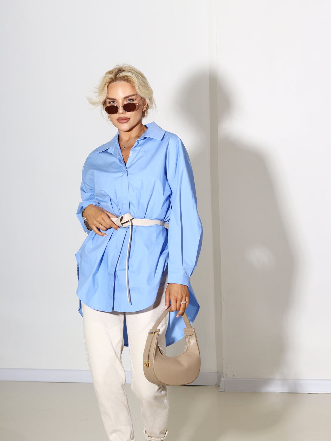 Zils OVERSIZE kokvilnas krekls - 14464