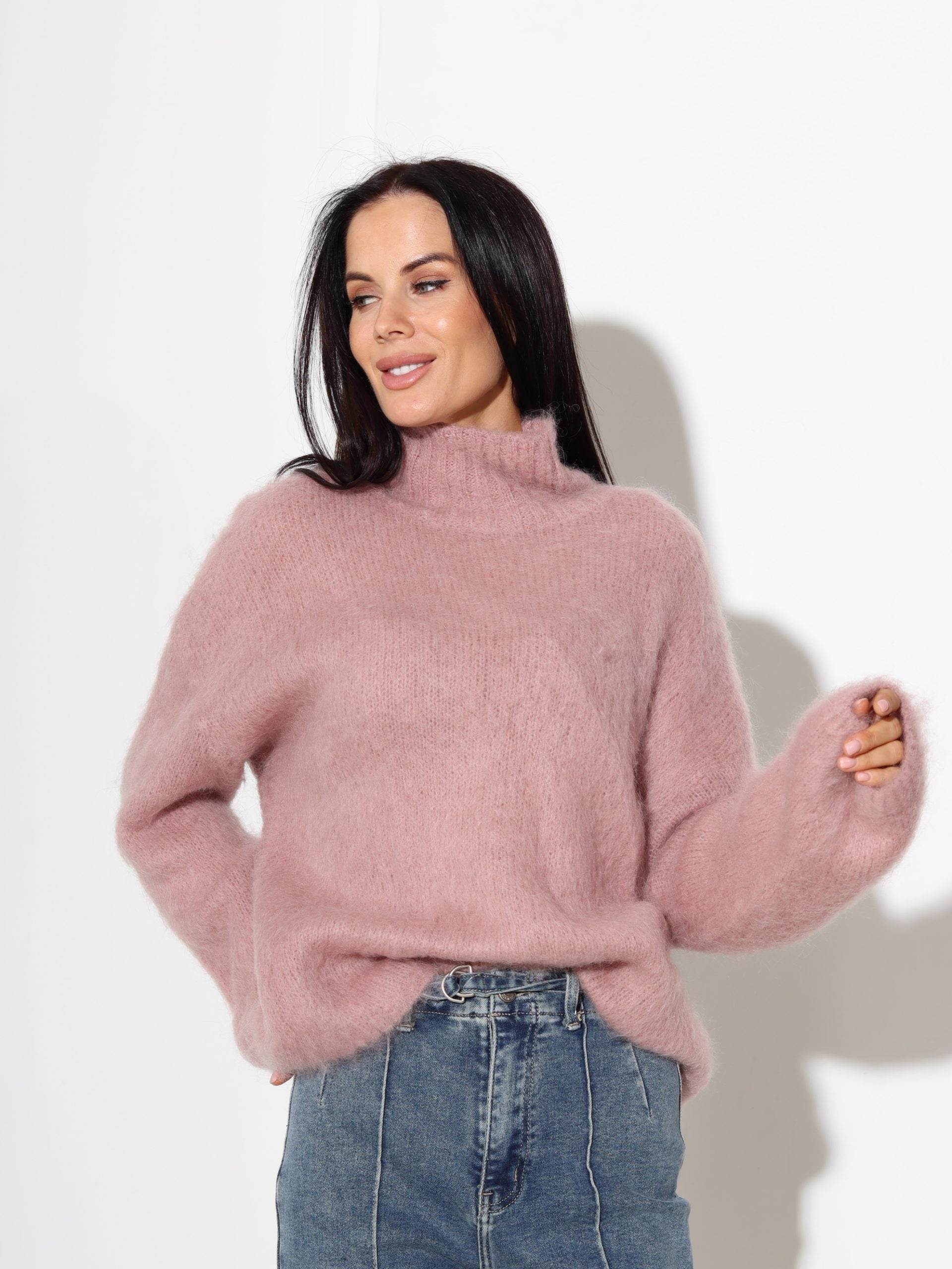 Veci rozā džemperis ar 'Mini Up' kaklu, mohēra sastāvā - 17524