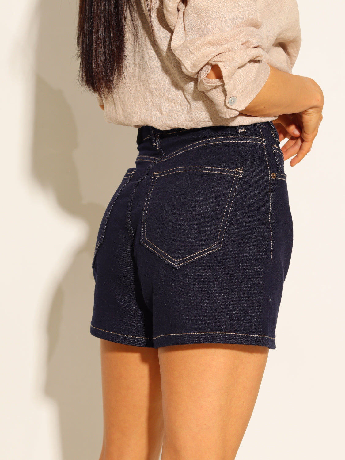 Zili džinsa šorti ar slīpu aizdari - 14954