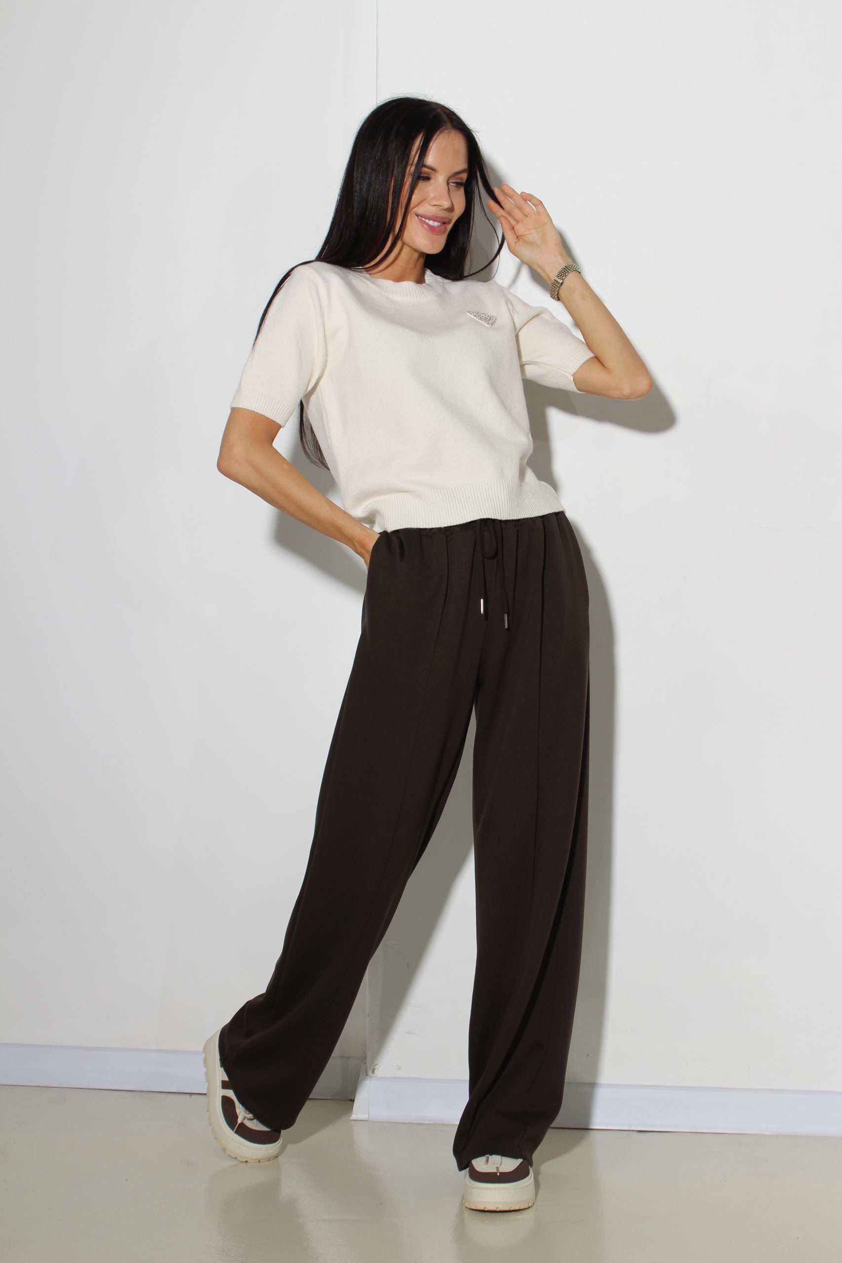 Balts adīts džemperis ar īsām piedurknēm - 16090