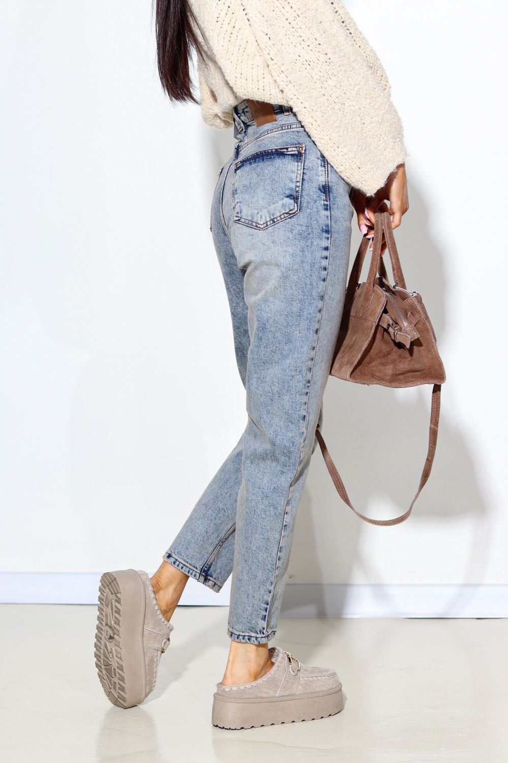 Zilas džinsa bikses ar bēšu balinājumu - 13932