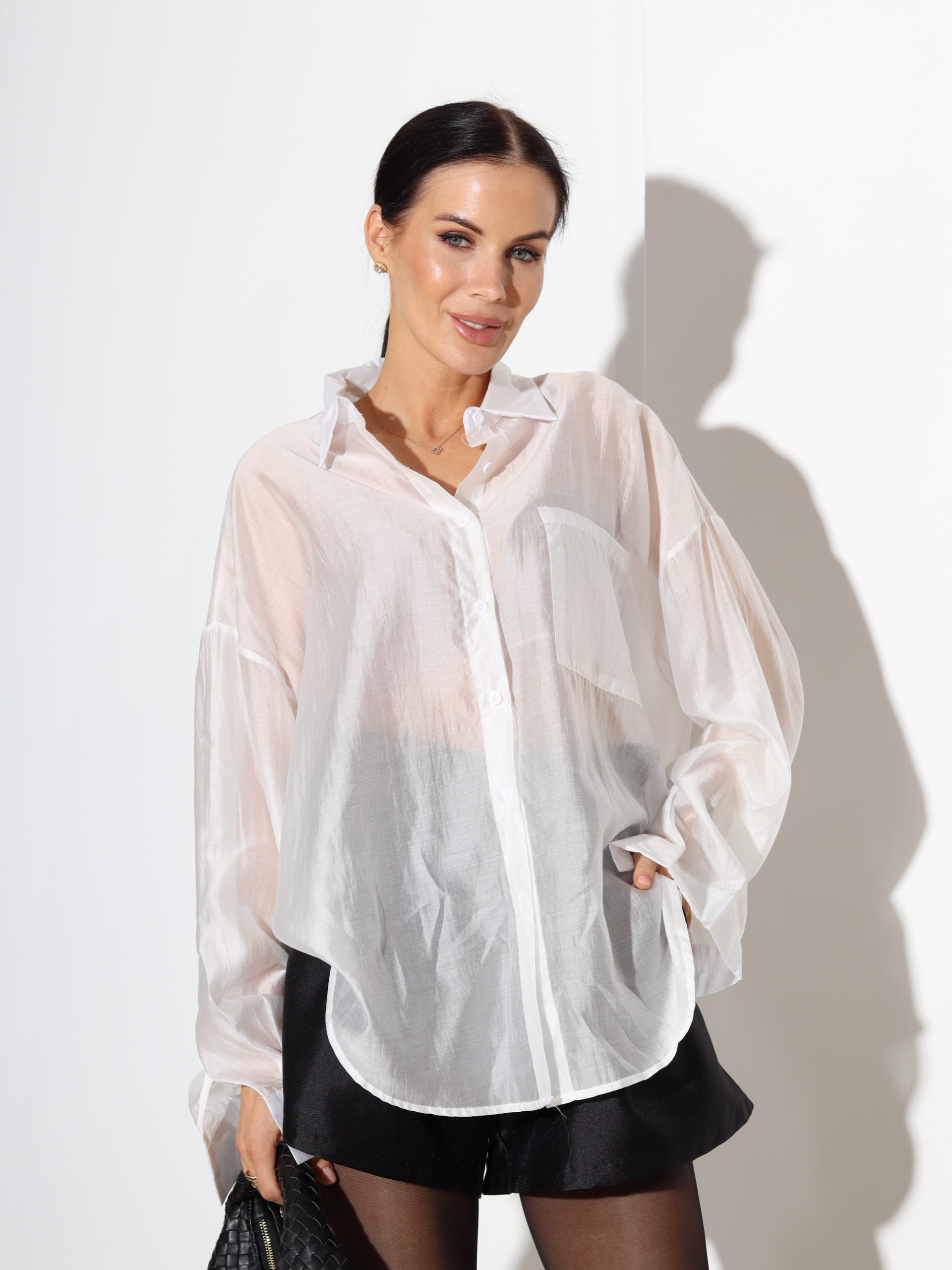 Balta zīda blūze ar apkali - 17485