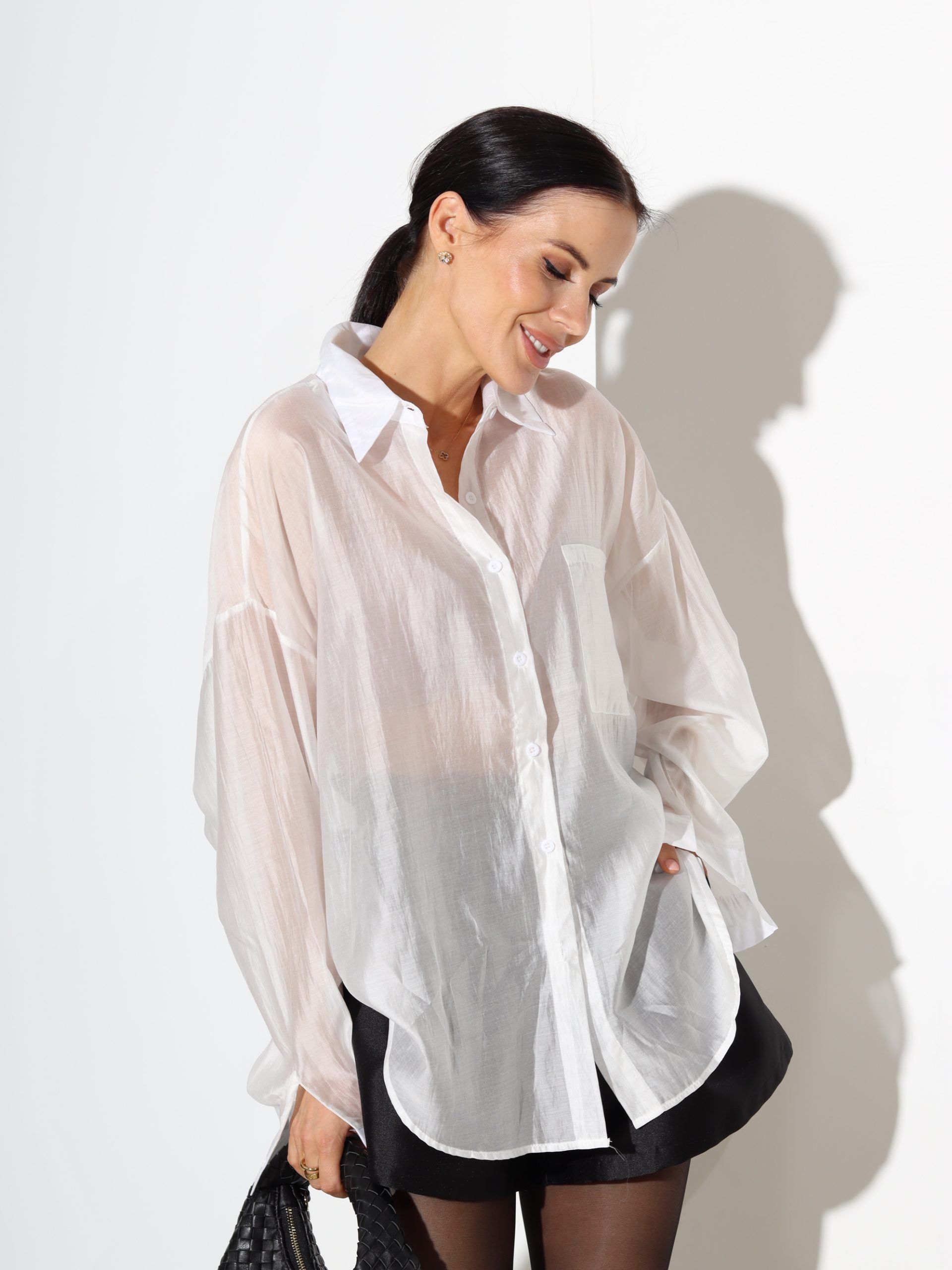 Balta zīda blūze ar apkali - 17485