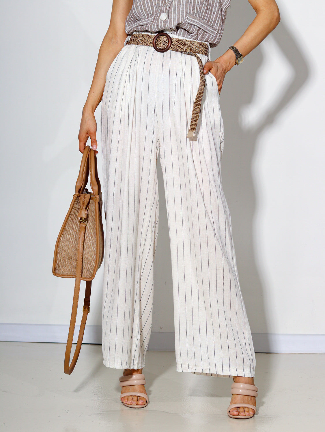 Balta kokvilnas bikses ar strīpiņu - 14507