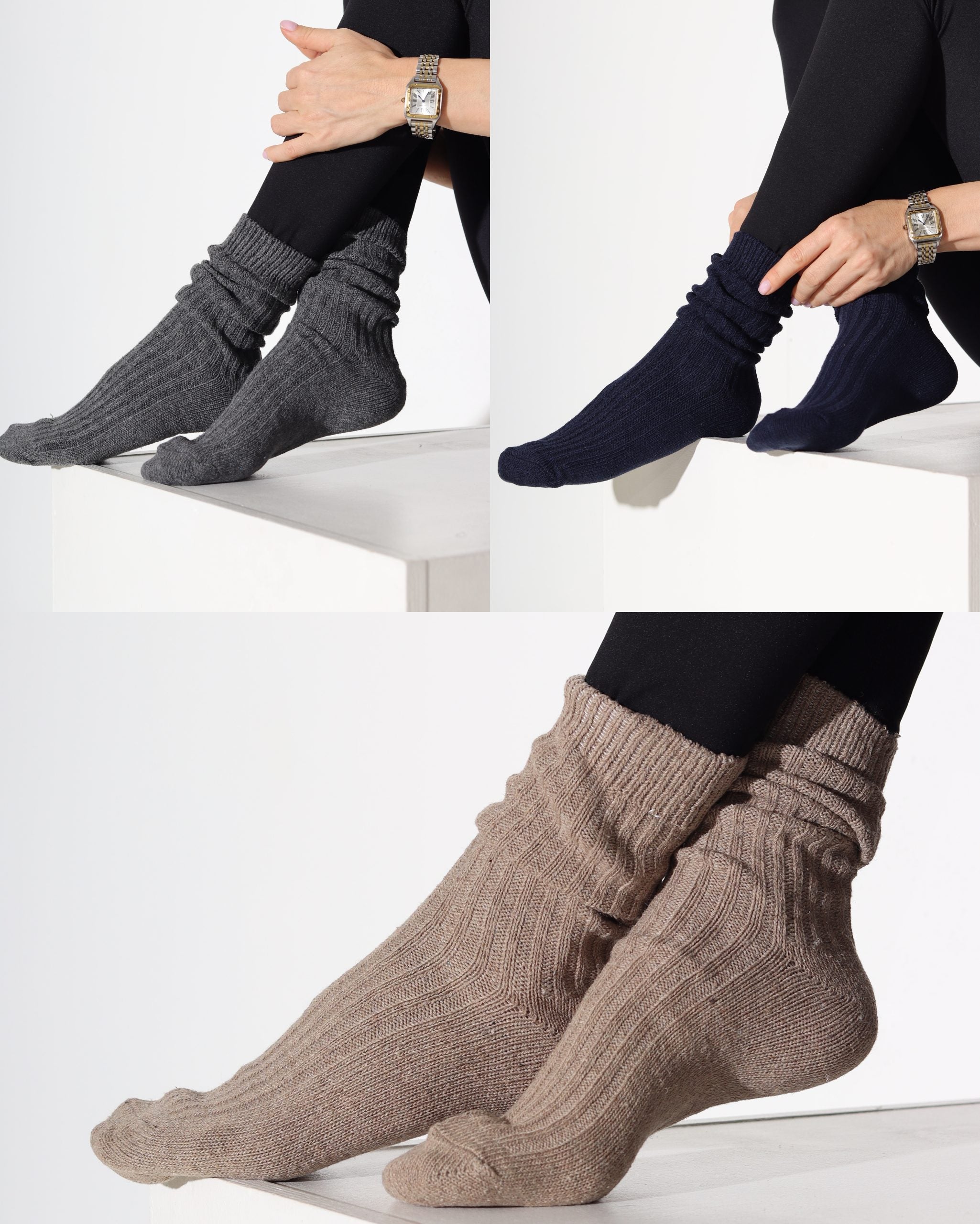 Alpakas pusgarās zeķes 3in1 (bēšs+pelēka+t.zilas) - 16879