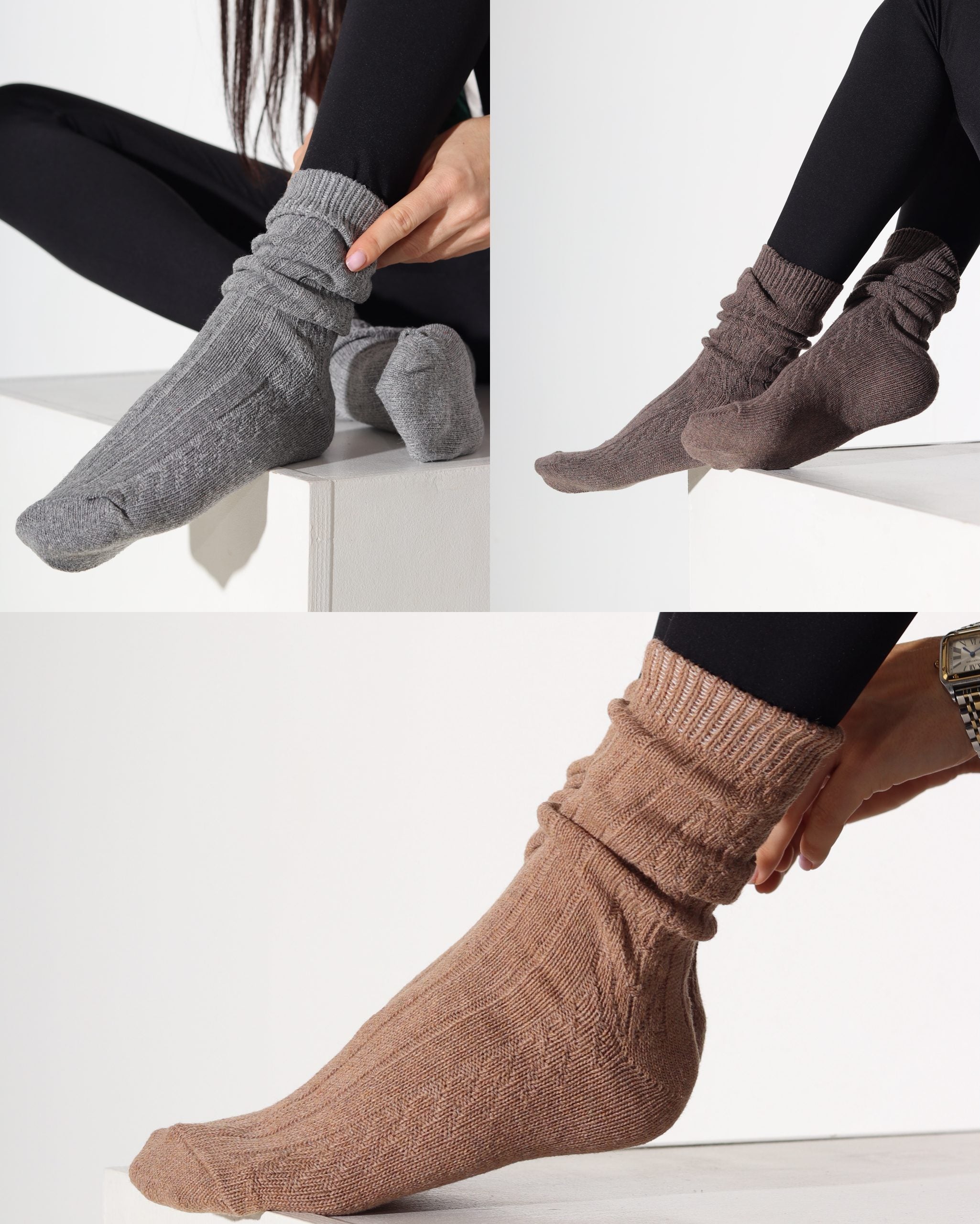 Alpakas pusgarās zeķes 3in1 (pelēks+camel+t.brūns) - 16878