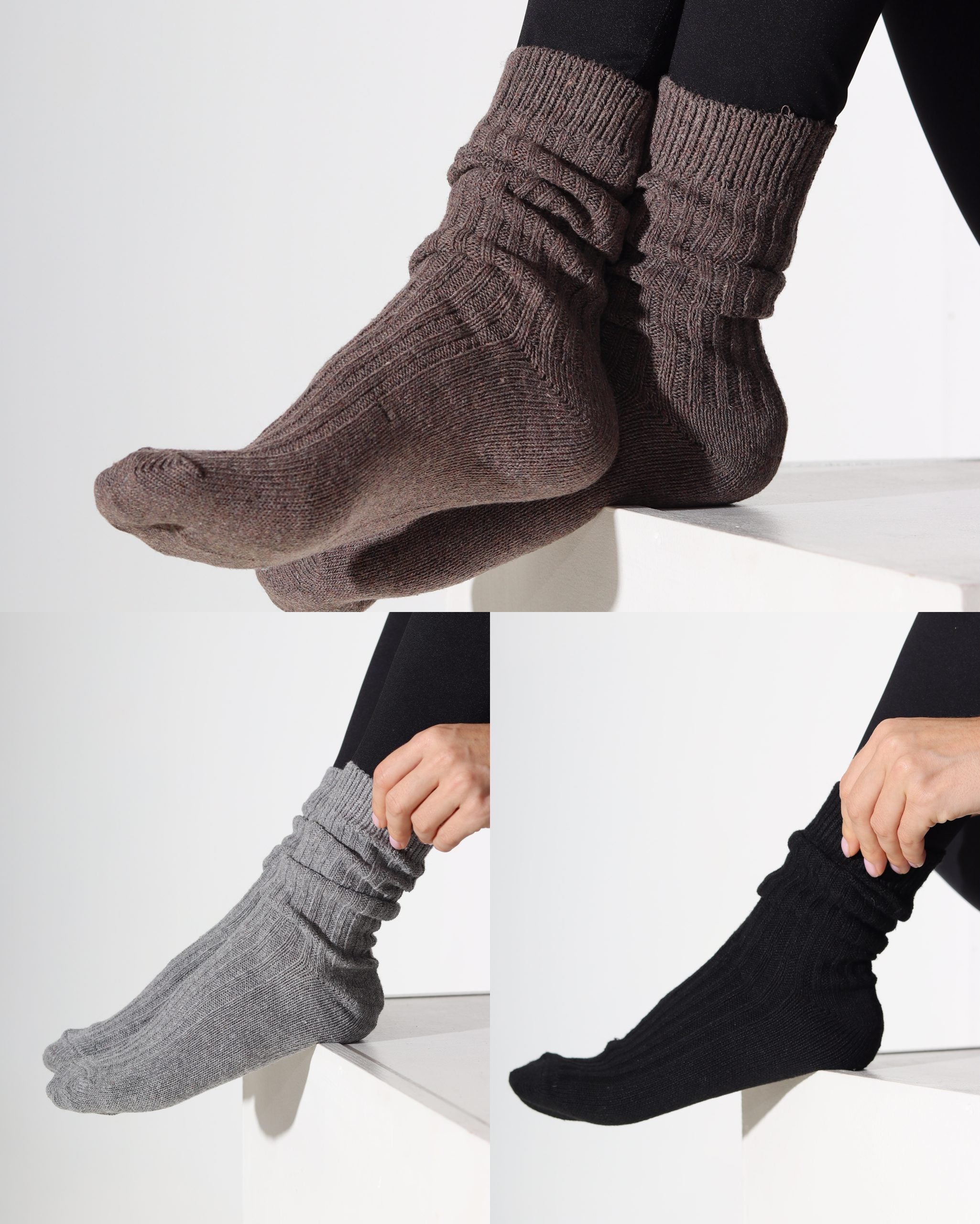 Alpakas pusgarās zeķes 3in1 (t.brūnas+g.pelēkas+melnas) - 16880